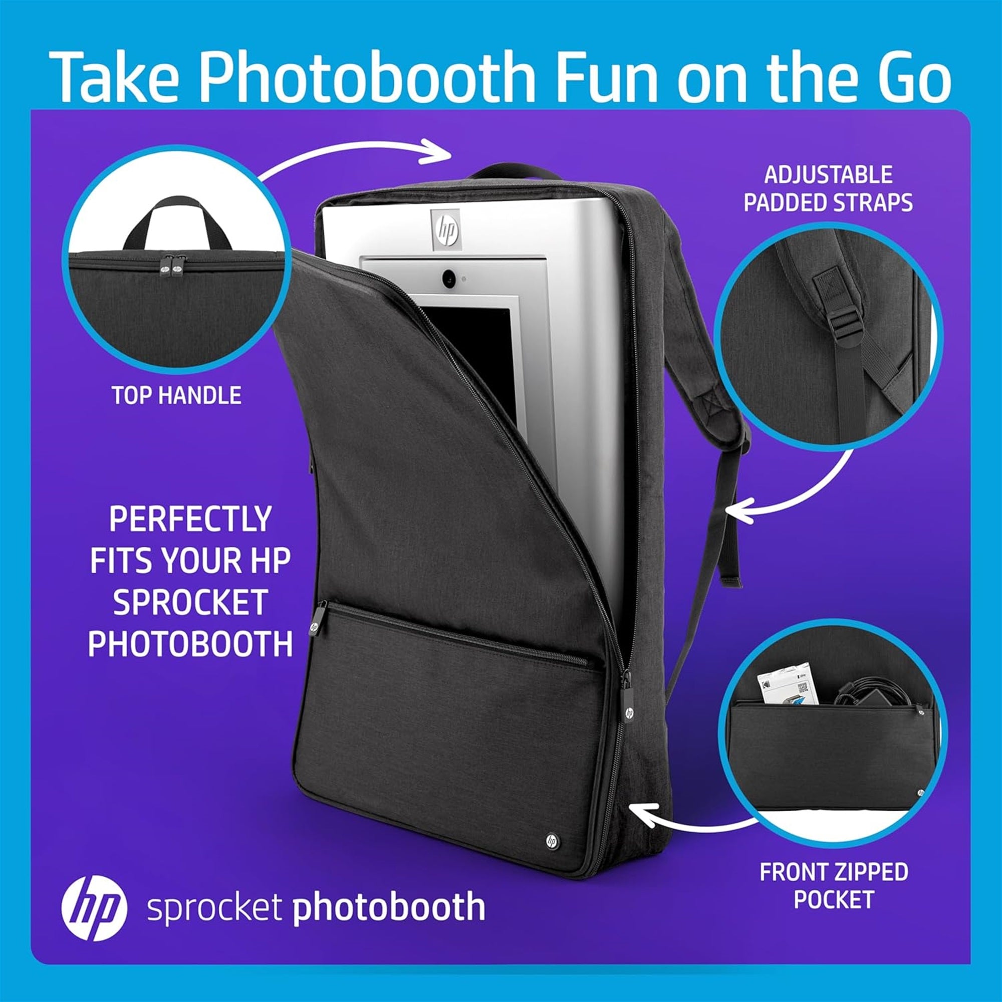 HP Sprocket Photobooth Travel Backpack (Black), Exclusively for the HP Sprocket Photobooth Printer