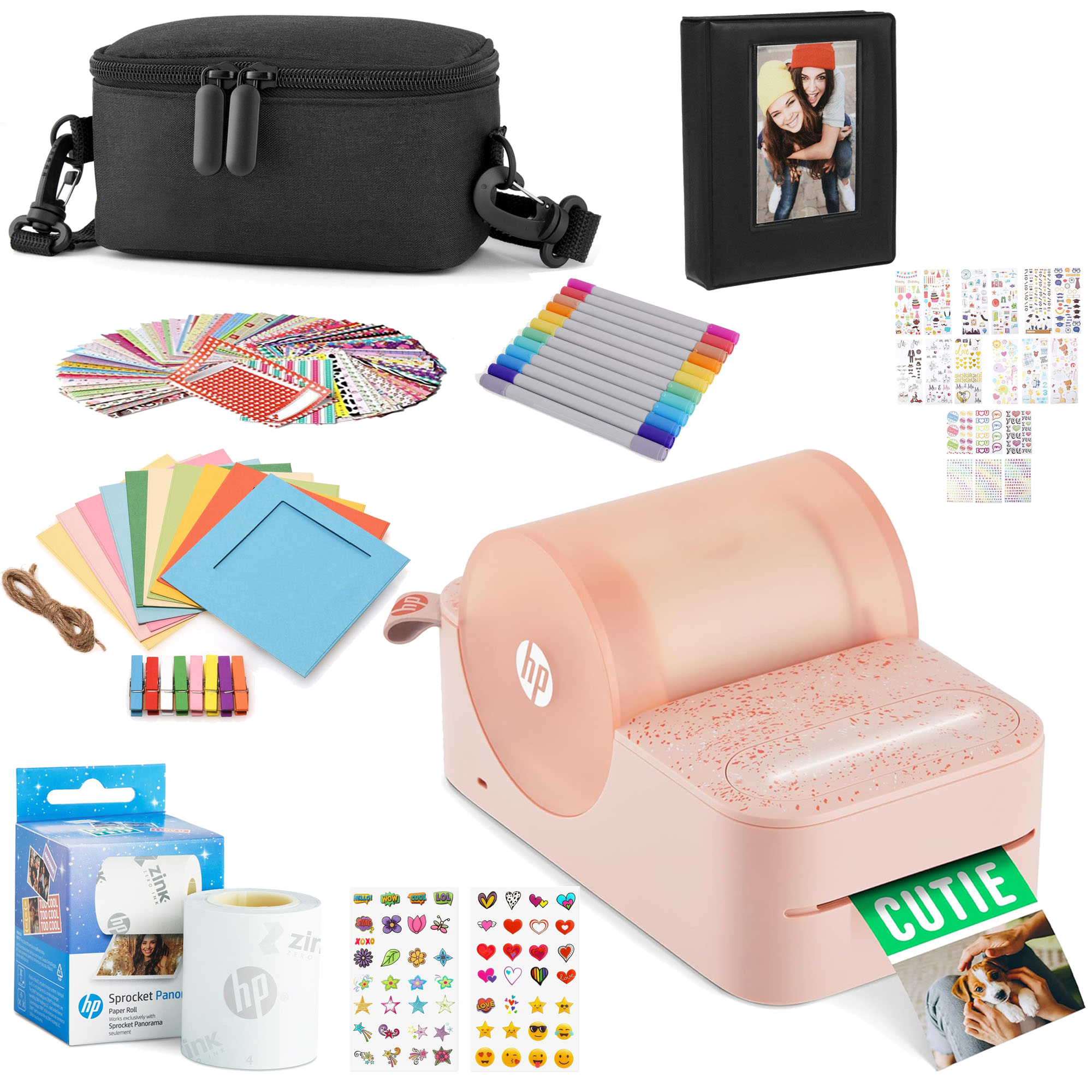 HP Sprocket Panorama Instant Portable Color Label & Photo Printer (Pink) Gift Bundle Sprocket Printers CA