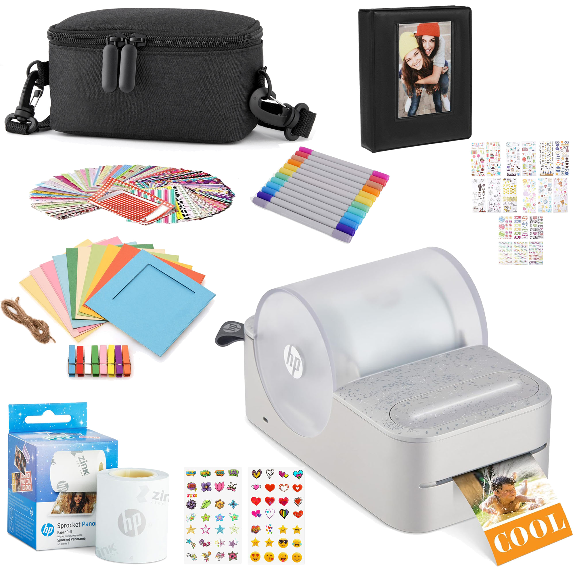 HP Sprocket Panorama Instant Portable Color Label & Photo Printer (Grey) Gift Bundle Sprocket Printers CA