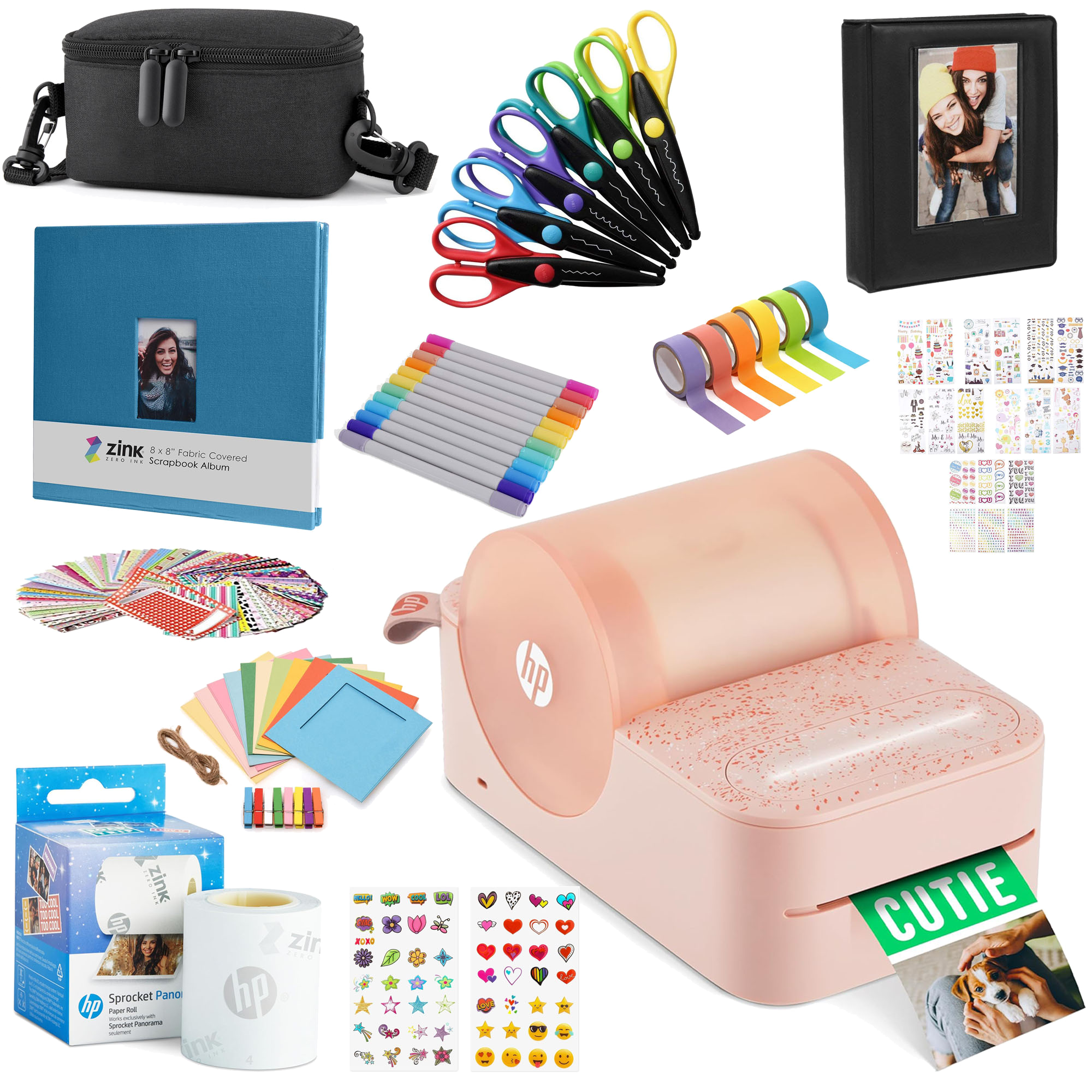 HP Sprocket Panorama Instant Portable Color Label & Photo Printer (Pink) Craft Bundle Sprocket Printers CA