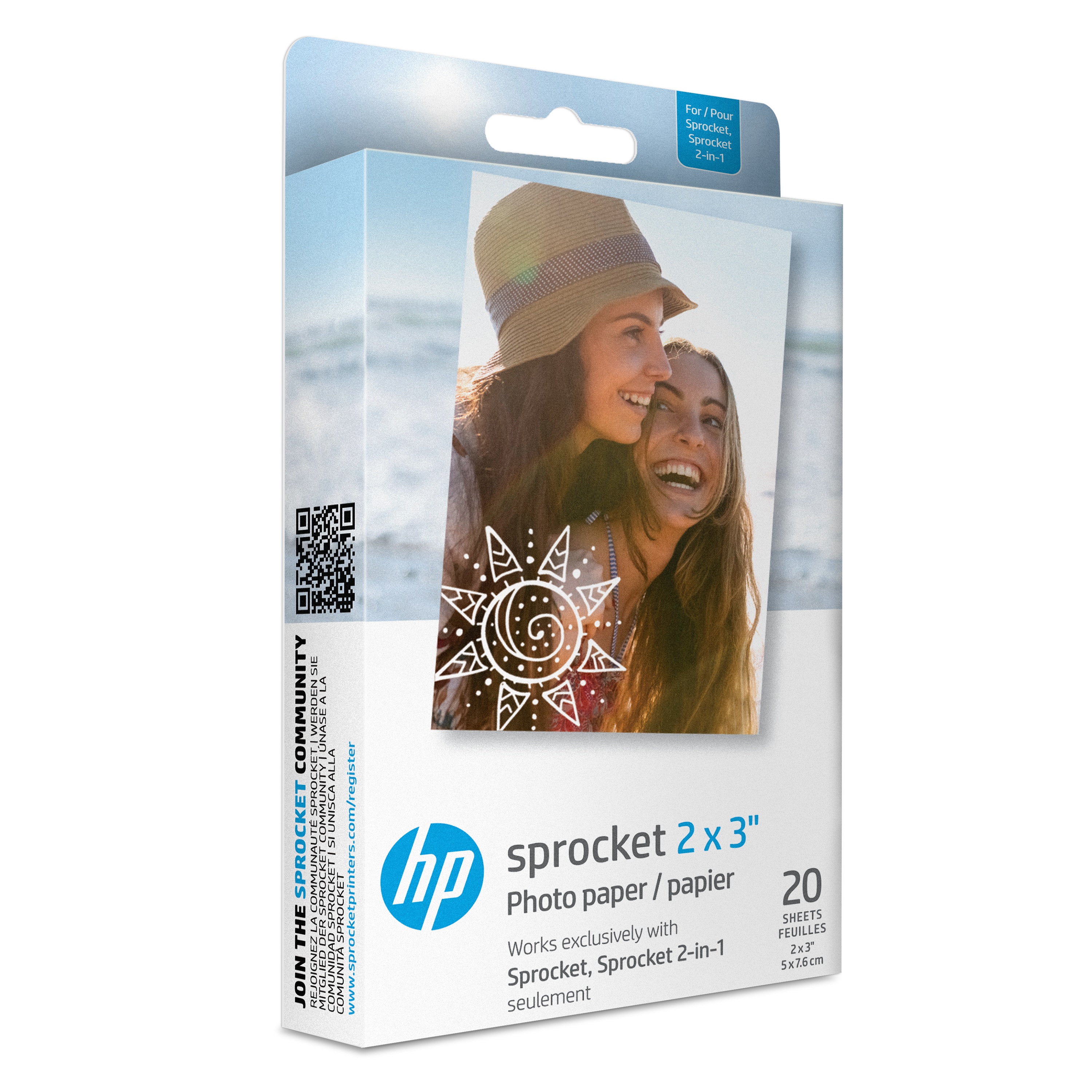 HP Sprocket 2” x 3” Premium Zink Sticky-Back Photo Paper (20 Sheets)
