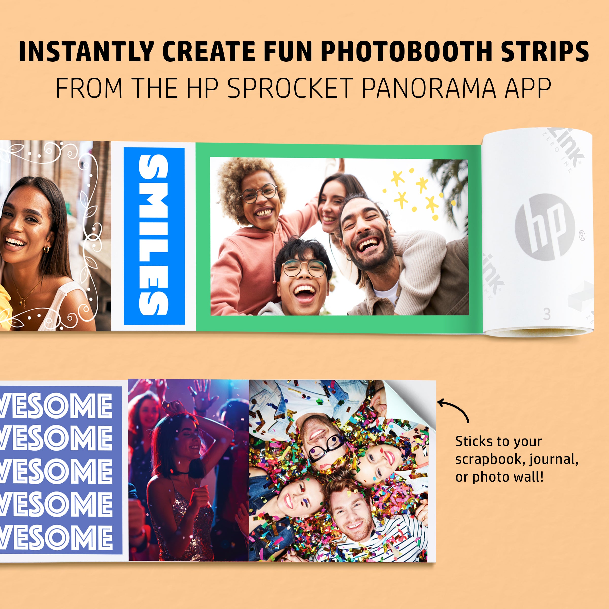 HP Sprocket Panorama Instant Portable Color Label & Photo Printer (Grey) Personalize Prints 2” x .5”- 9” on Zink Sticky-Backed Paper -Create Fun Photobooth Strips, Labels & Custom Designs in the App Sprocket Printers CA
