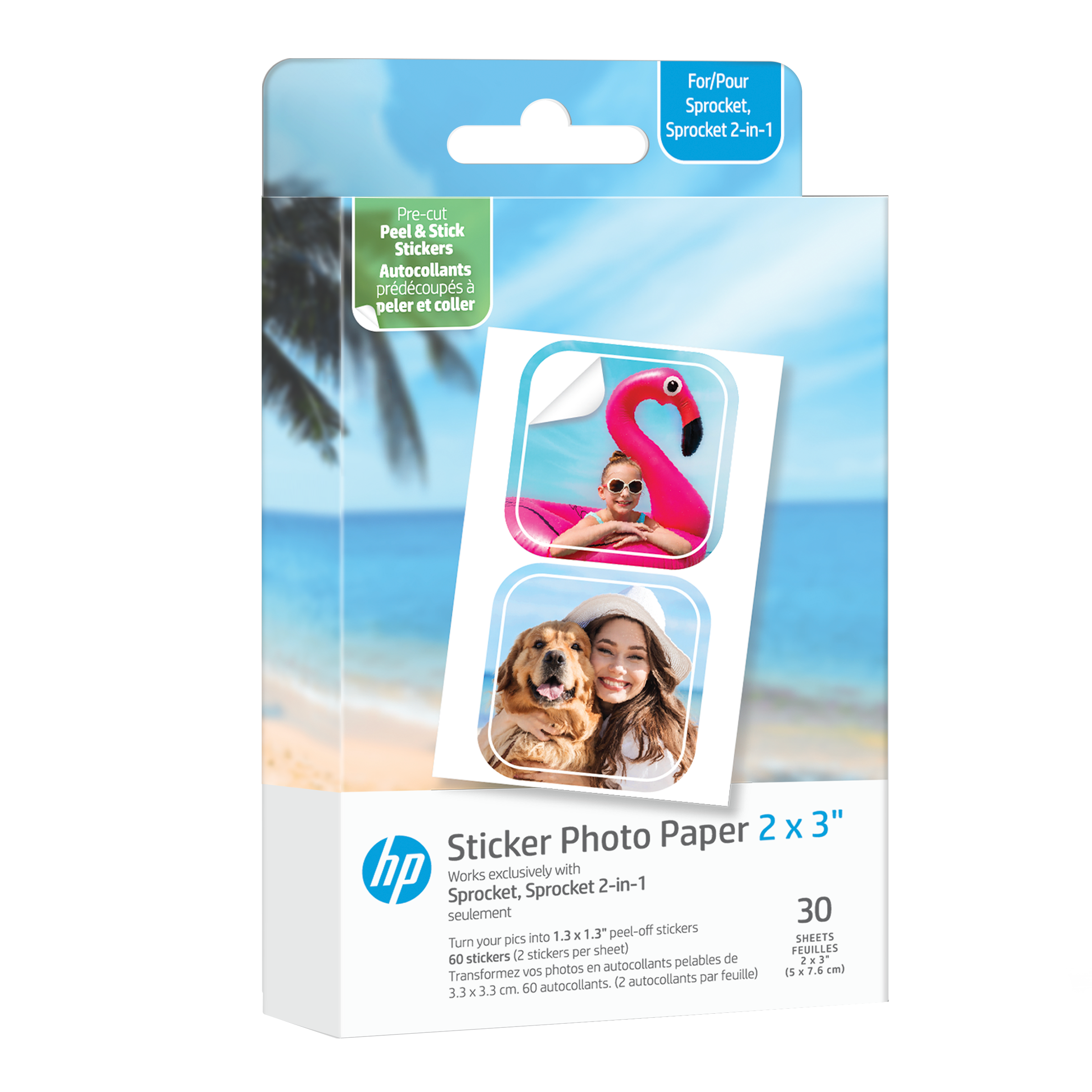 HP Sprocket 2x3” Premium Zink Pre-Cut Sticker Photo Paper, 30 Sheets, Compatible with HP Sprocket Photo Printers hpsprocket